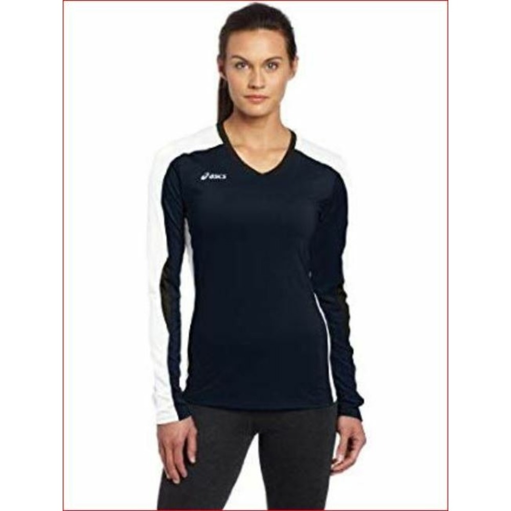 Asics women shirt BT1730 blue white USA made XS MSRP $46